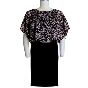 Women’s Formal Dress Plus Size 16W Cape CONNECTED Animal Print Black Flutter NEW